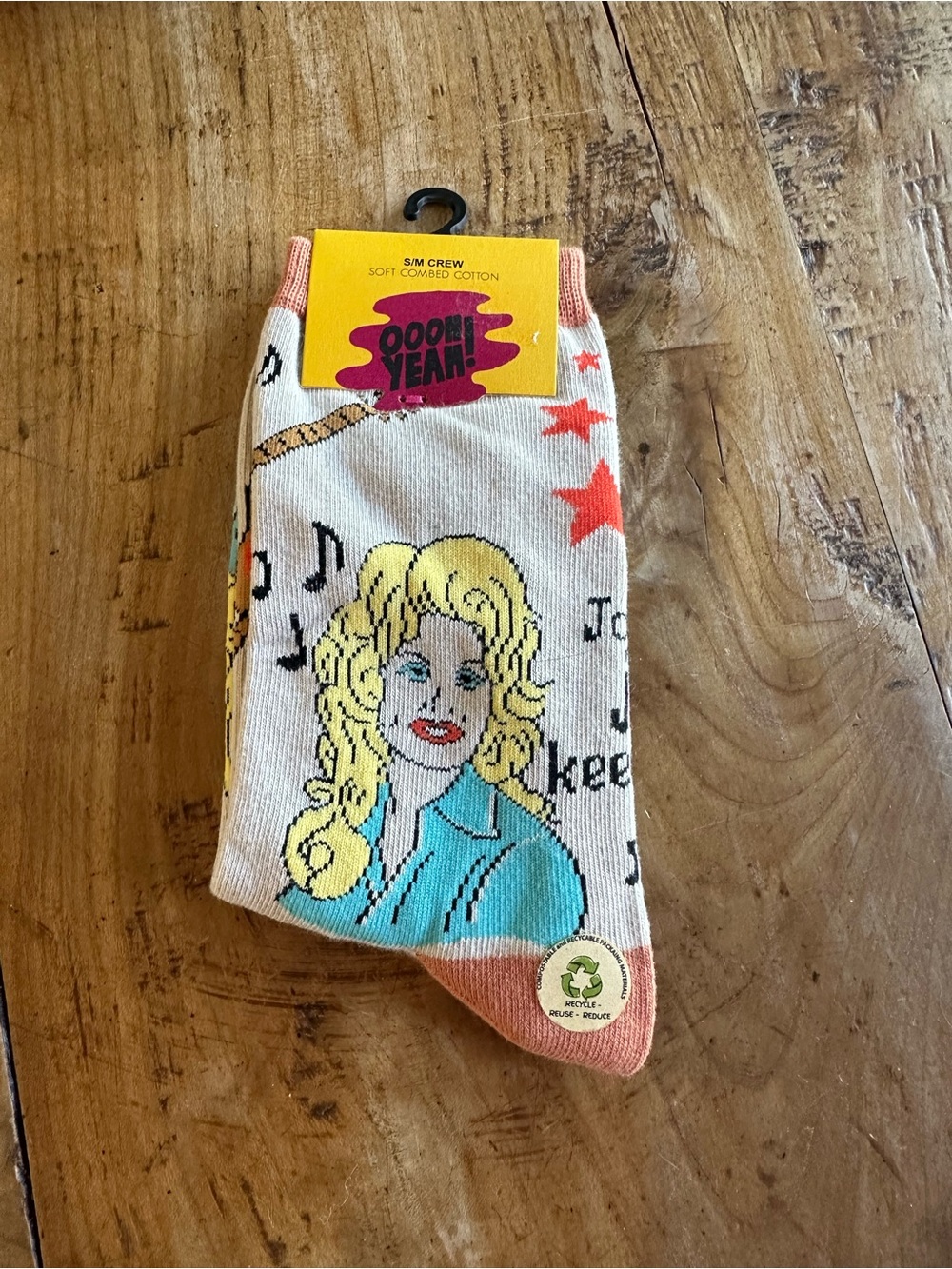 Dolly Jolene Novelty Crew Socks - Beige Multi